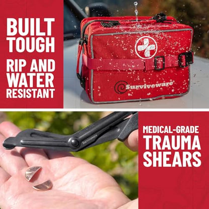 Surviveware 238 Pcs Comprehensive Premium Survival First Aid Kit - Medical Emergency Kit for Travel Camping Gear, Home Essentials & Outdoor Emergencies - Survival Kit - style: Large