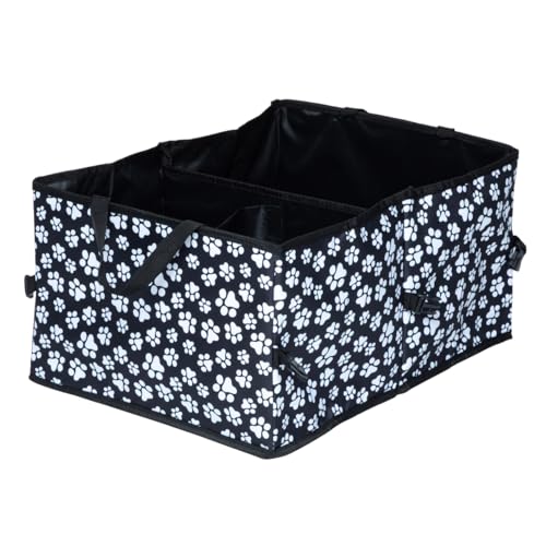 GreaterGood Collapsible Paw Print Car Trunk Organizer with 6 Pockets Truck SUV and Sedan Caddy With Compartment Vehicle Storage Container (Paws Galore - Black & White) - color: Paws Galore - Black & White