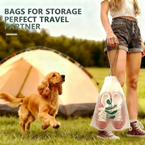 18PCS Clear Shoe Bags for Travel, Eucalyptus Leaf Pattern Travel Shoe Bags, Drawstring Shoe Travel Bags for Packing and Storage, Waterproof & Dustproof (15.7” x 11.8”) - color: Eucalyptus Pattern, size: 18PCS