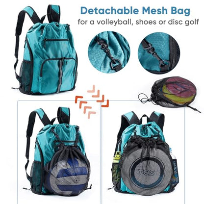 Large Beach Backpack Waterproof Sandproof - Customized Oversized Drawstring Pool Bag with Shoe Compartment for Toiletries, Towels, Gym, Travel - color: Teal