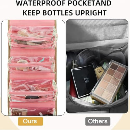 ROYALFAIR Roll Up Makeup Bag, Travel Toiletry Bag for Women with 4 Clear TSA Approved Pouches, Hanging Travel Organizer, Folding Cosmetic Bag for Men and Women - color: printing