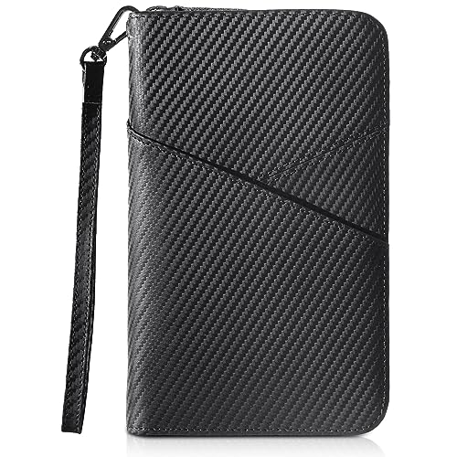Polare Full Grain Leather Passport Holder With YKK Zipper RFID Blocking Travel Document Organizer Ticket Holder Cover Case Holds 2 Passports (Carbon Black) - color: Carbon Black