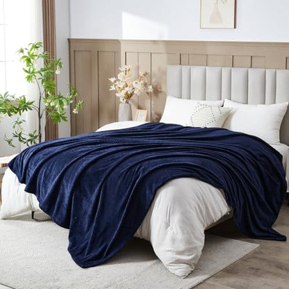 NEWCOSPLAY Super Soft Queen Blanket Dark Navy Premium Silky Flannel Fleece Leaves Pattern Lightweight Bed Blanket All Season Use (Dark Navy, Queen(90"x90")) - color: Dark Navy, size: Queen(90"x90")