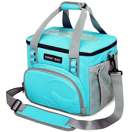 SUNNY BIRD 12L Large Insulated Lunch Bag, Leakproof and Foldable Lunch Cooler Box for Women Adult and Men, Fits 18 Cans (Aqua Blue 01) - color: Aqua Blue 01
