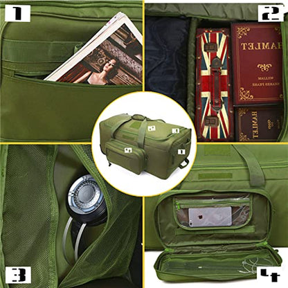 Greencity Duffel Bag Wheels Rolling Deployment Wheeled Military Suitcase Heavy-Duty Extra large deployment bag Capacity 32 Inch，Green - color: Green