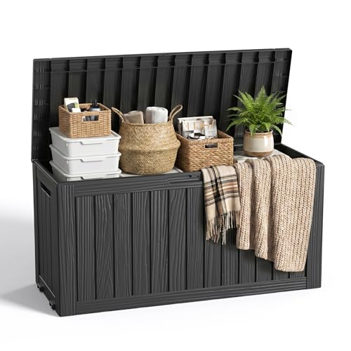 EasyUp 75 Gallon Outdoor Storage Box, Waterproof Compact Resin Deck Box with Wheels, UV-Resistant for Patio Furniture, Outdoor Cushions, Garden Tools and Pool Floats (Black, 75 Gallon) - color: Black, size: 75 Gallon