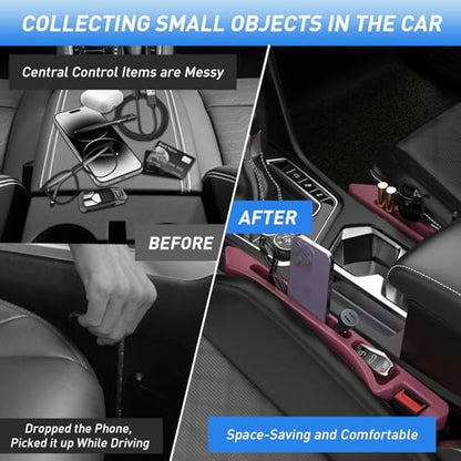 Car Seat Gap Filler 2Pack, Inserts Between Seats Console with Organizer Storage Upgraded Phone Holder Side Seat Gap Fillers Cars Front Seats Fill Plug Car Essentials for Vehicle SUV Truck (Wine Red) - color: Wine Red
