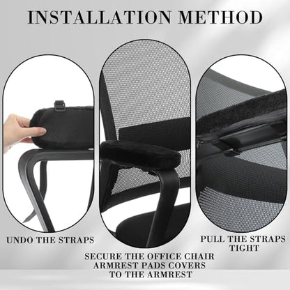 Threlaco 2 Pcs Office Chair Armrest Pads Soft Foam Office Chair Arm Covers Fluffy Flannel Gaming Armchair Armrest Cushion for Elbows and Forearms Support Pressure Relief(Black) - color: Black