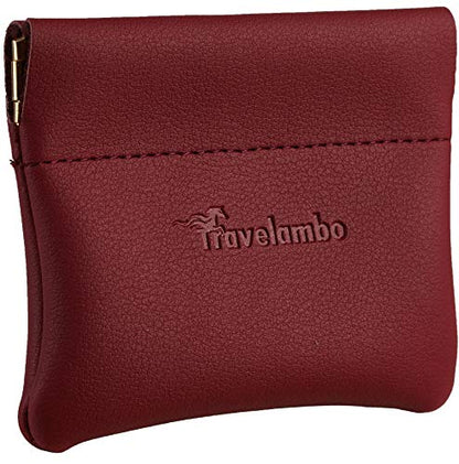 Travelambo Leather Squeeze Coin Purse Pouch Change Holder For Men & Women - color: Access Red Deep