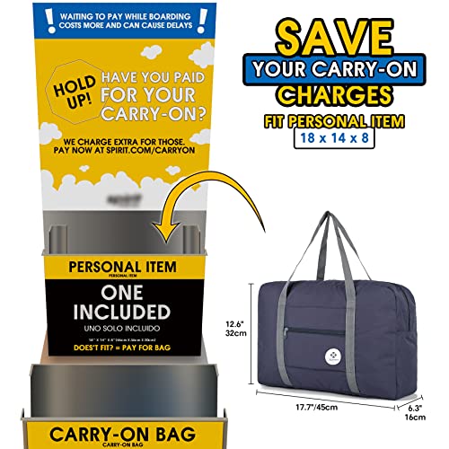 For Spirit Airlines Personal Item Bag Foldable Travel Duffel Bag Tote Carry on Luggage Duffle Overnight for Women and Men - color: 1112 Dark Blue