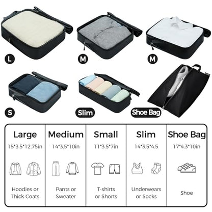 BAGAIL 6 Set Ultralight Compression Packing Cubes Packing Organizer for Travel Accessories Luggage Suitcase Backpack - color: Jet Black40D, style: Mesh Pattern