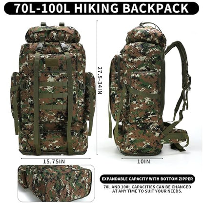 Hiking Backpack for Men 70L/100L Camping Backpack Military Rucksack Molle 3 Days Assault Pack for Climbing | Camping Backpack - color: 100l-jungle