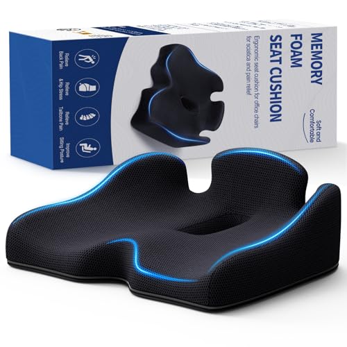 Benazcap Standard Memory Seat Cushion for Office Chair Pressure Relief Sciatica & Tailbone Pain Relief Firm Coccyx Pad for Long Sitting, Office Chair, Gaming Chair and Car Seat-Black, Standard Size - color: Black, size: 17 x 13 x 5 inches