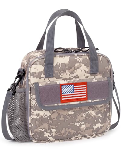 Tactical-style Lunch Bag 5L Kids Lunch Bag with Adjustable Shoulder Strap Easy to Clean Leakproof Wipeable liner Toddler Lunch Box Bag for Boys Girls School and Daycare - color: ACU Camo