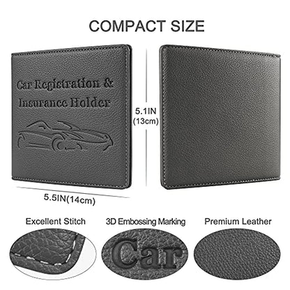 Car Registration and Insurance Holder, Premium PU Leather Vehicle Glove Box Car Organizer Men Women Wallet Accessories Case for ID, Driver's License - Grey - color: Grey