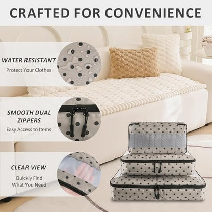 U+U 5 Set Packing Cubes for Travel Essentials Ultralight Luggage Packing Organizers with Laundry Bag and Shoe Bag for Vacation, Business Trip and Camping (Brown Polka Dot) - color: Brown Polka Dot