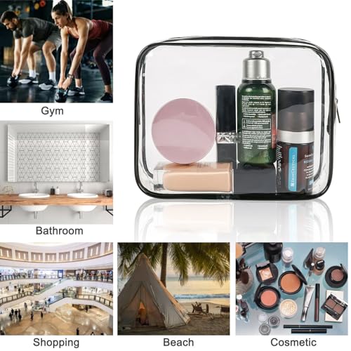 18 Pieces Clear Cosmetics Bag Bulk, TSA Approved Toiletry Bag for Travel, Clear PVC Zippered Cosmetic Makeup Pouch, Waterproof Vinyl Plastic Organizer Case for Vacation Bathroom (Small) - color: 18 Small Black