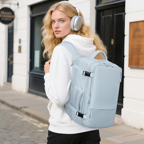 Beraliy 29L Travel Backpack Women, Airline Approved Backpack, Carry On luggage, 17.3 inch Laptop Backpack, Waterproof Business Hiking Weekend Bag, Light-blue - color: Light-blue, size: X-Large
