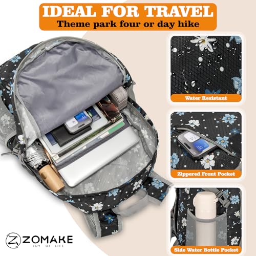 ZOMAKE Lightweight Packable Backpack 30L, Foldable Hiking Backpacks Water Resistant Compact Folding Daypack for Travel(Black,Floral pattern) - color: Black,floral Pattern