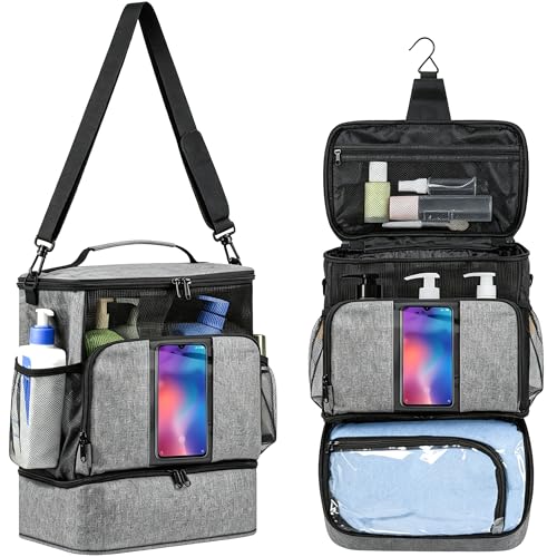 TOPMELON Portable Shower Caddy, Large Capacity Shower Tote Bag for Travel, College Dorm Room Essentials for Girls & Guys, Quick Drying Hanging Bathroom Caddy for Gym (Dark Gray-Pro) - color: Dark Gray-Pro