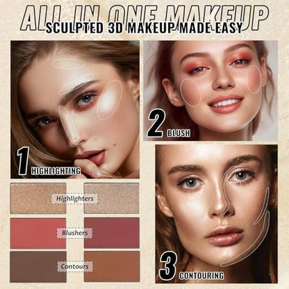 UCANBE Eyeshadow Palette with 15 Brushes Makeup Sets, Pigmented Eye Makeup Pallet Holiday Gift Set, Matte Smokey Rosy Neutral Glitter Eye Shadow Powder & Contour Highlight Blush All-in-One Make Up Kit - color: Palette C + Coffee-Brown Brush
