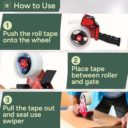 Zuvo Heavy Duty Tape Gun and Dispenser with 6 Clear Packaging Tapes. Clear Packaging Tape 44mm X 66m with Metal Tape Gun Dispenser for Moving Boxes,Warehouse Or General Packing Needs