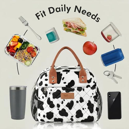 HOMESPON Insulated Lunch Bag for Women Men Adults Lunch Tote with Front Pocket Lunch Box Container Cooler Bag for Work Picnic (Cow Print) - color: Cow Print