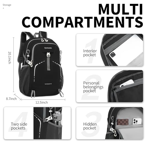 35L Lightweight Packable Backpack – Durable Foldable Daypack for Travel, Hiking, and Gym (Black) - color: 35l-black