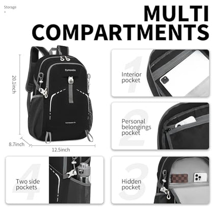 35L Lightweight Packable Backpack – Durable Foldable Daypack for Travel, Hiking, and Gym (Black) - color: 35l-black