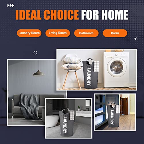 Caroeas 100L Laundry Basket,Large Laundry Hamper, Laundry Bag with Padded Handles, Clothes Hamper Stands Up Well, Collapsible Free Standing Easy Storage Washing Bin (Dark Grey,100L) - color: Dark Grey, size: 100L