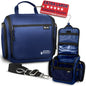Extra Large (11.8”x11.8”x4”) Hanging Travel Toiletry Bag for Men and Women - Cosmetic Travel Bag With Shoulder Strap - Waterproof Hygiene Bag with Metal Swivel Hook and 19 Compartments for Toiletries - color: XXL Navy Blue