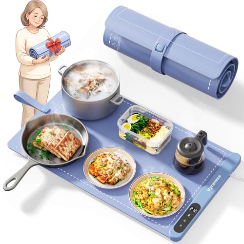 Food Warming Mat for Food, Upgrade High-tech Graphene Heating with 6-Level Adjustable Temperature and 6-Hour Timer, Silicone Roll Up Food Warming Tray, Portable for Parties (Light Blue, Large) - color: Light Blue