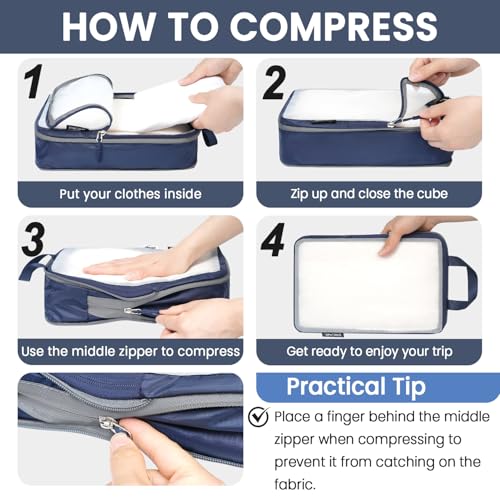 BAGAIL 6 Set Ultralight Compression Packing Cubes Packing Organizer for Travel Accessories Luggage Suitcase Backpack - color: Navy70D, style: Mesh Pattern