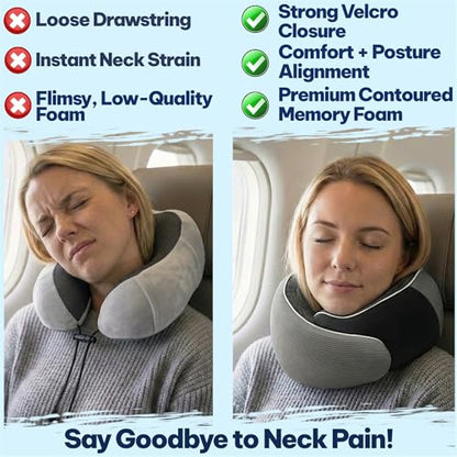 Memory Foam Travel Neck Pillow for Airplane & Neck Pain Relief – 360° Ergonomic Support with Eye Mask & Ear Plugs – Soft Breathable Cover – Ideal for Plane, Car, Office & Home