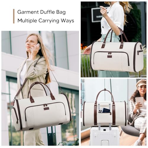 Convertible Garment Bags for Travel, Carry On Garment Duffle Bags for Women, Garment Bag with Shoes Compartment, 2 in 1 Travel Suit Bag with Detachable Shoulder Strap (Beige-New) - color: Beige-New