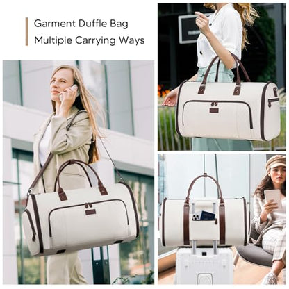 Convertible Garment Bags for Travel, Carry On Garment Duffle Bags for Women, Garment Bag with Shoes Compartment, 2 in 1 Travel Suit Bag with Detachable Shoulder Strap (Beige-New) - color: Beige-New