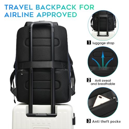BANGE Business Commute Backpack Waterproof fit 15.6 Inch adopt in Commute,Travel Durable Backpack (Blue) - color: Blue(no Charge Port)