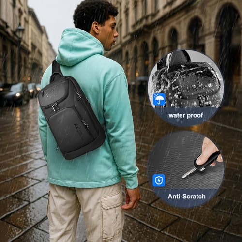 hk Sling Bag for Man, Waterproof Utility Crossbody Bag with Anti-theft Pocket for Men - color: Black