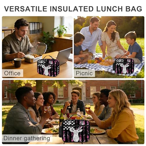 Camo Deer Lunch Bag Insulated Reusable Lunch Box Cooler Thermal Tote Bag For Teenage Boys Girls School Beach - color: Camo Deer