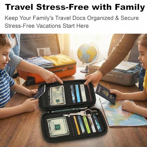 Travel Passport Holder, Water Resistant Travel Document Organizer for Family, Portable Passport Case with Wrist Strap for Travel, Vacation, Business Trip