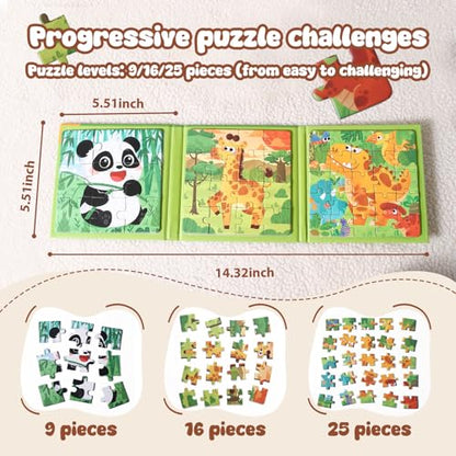 Magnetic Puzzles Super Set for Kids, 6 in 1 Montessori Learning Toys with 100 Pieces, Travel Activities for Toddlers Age 3-5, Preschool Puzzle Game Bundle with Animals, Pirate Ship, Fire Truck - color: Yellow & Green