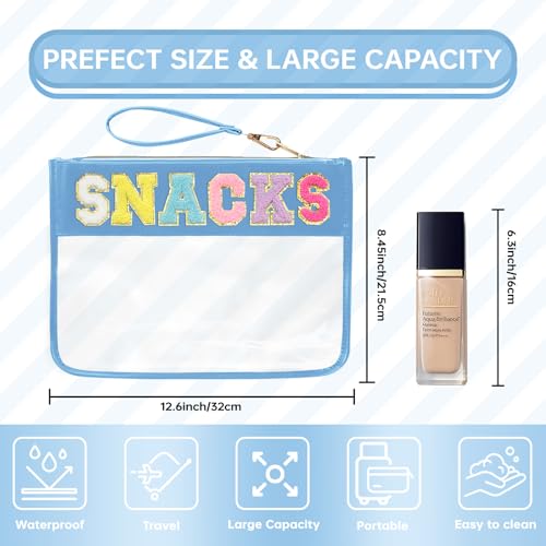 Siwara Snack Bags Clear Pouch Travel Makeup Bag Chenille Letter Bags for Zipper Pouch Clear Cosmetic Bag Clearly Tote Bag Makeup Travel Bags for Women - color: Blue-Snack
