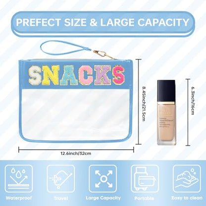 Siwara Snack Bags Clear Pouch Travel Makeup Bag Chenille Letter Bags for Zipper Pouch Clear Cosmetic Bag Clearly Tote Bag Makeup Travel Bags for Women - color: Blue-Snack