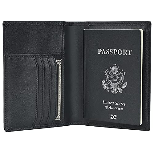 Polare Men's Slim RFID Blocking Leather Passport Holder Travel Bifold Wallet (Black) - color: Black