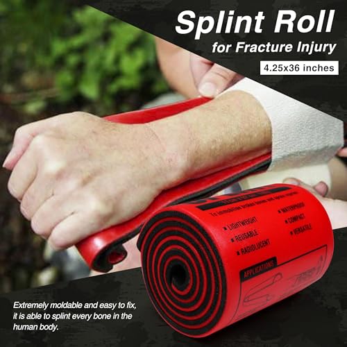 Survival First Aid Kit with Israeli Bandage, Chest Seal, Tourniquet, Splint, Tactical Military Combat Molle IFAK for Wound Care, Bleeding Control, Trauma Hemorrhage and More (Red) - color: Red