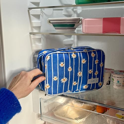 Yumbox Chill Snack Bags with 2 Removable Gel Ice Packs, Flexible Cooling, Insulated Lunch Bag, Wipe Clean fabric, Lined, Zipper Closure, Buckle Strap, Daisy Print - color: Daisies