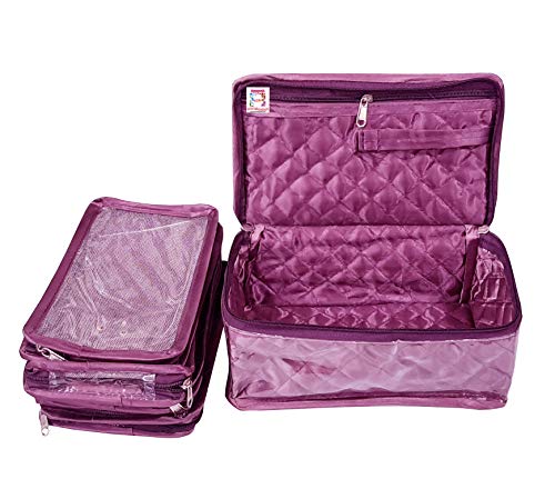 atorakushon Satin Makeup Pouches Cosmetic Necklace Earrings Jewellery Organizer For Women Maroon (Purple) - color: Purple