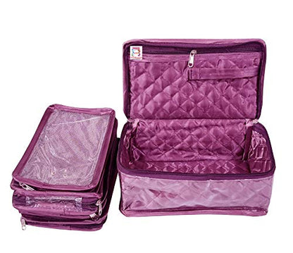 atorakushon Satin Makeup Pouches Cosmetic Necklace Earrings Jewellery Organizer For Women Maroon (Purple) - color: Purple