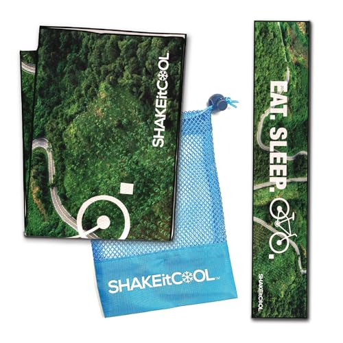 SHAKEitCOOL Original Cooling Towel – Be Cool in Style - Heat Relief, Soft, Lightweight, Sun Protection, Easy Clean - Perfect for Biking, Running, Yoga, Gym, Gardening - Eat.Sleep.Bike - color: Eat.sleep.bike.