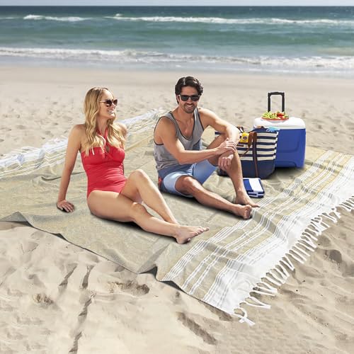 Giant Turkish Beach Towel Boho Beach Throw Blanket Anti Resistant Sand Free Quick Dry Lightweight Sandless Cloud Hawaii Honeymoon Travel Essentials Xl Big Huge Jumbo Women Summer Vacation Gift - color: Beige, size: Giant Large 82''x88''